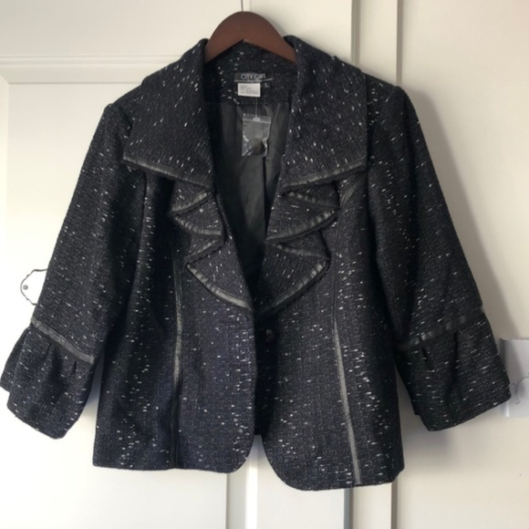 Large Black Blazer with Leatherette and Lace - Picture 1 of 4